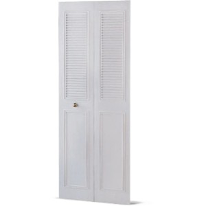 Metal Bifold Door Set Half Louver Ivory 72" x 80"