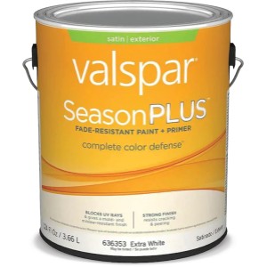 Valspar SeasonPlus Satin Extra White Tintable Latex Exterior Paint + Primer, 1-Gallon