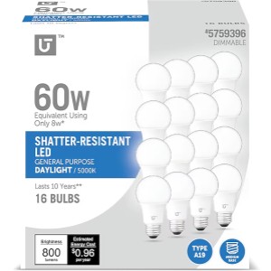 LPS Sourcing UT LED 60W A19 BSC 5K Dimmable, Pack of 16 - 413980 | Lowe's Pro Supply