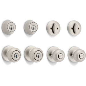 Kwikset Kwikset Cove Satin Nickel Exterior Single-Cylinder Deadbolt and Keyed Entry Door Knob with SmartKey Security, Pack of 2 - 555057 | Lowe's Pro Supply