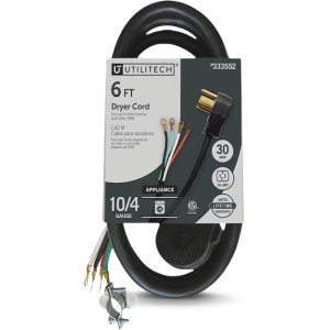 Utilitech Utilitech 6-ft 30 -Amp 4 -Prong Black Dryer Appliance Power Cord - 333552 | Lowe's Pro Supply