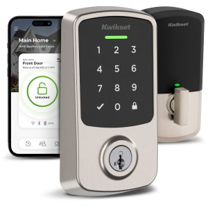 Kwikset Aura Reach Matter + Bluetooth Smart Home Compatible Smart Bluetooth Keypad Electronic Deadbolt Lock, Satin Nickel - 555824 | Lowe's Pro Supply