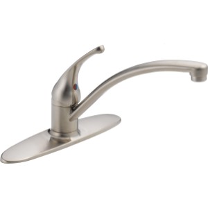 Delta Foundations Stainless 1-Handle Low-arc Kitchen Faucet  with Deck Plate