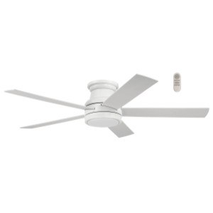 Harbor Breeze Harbor Breeze Calverton 52-in White with White/Driftwood Blades LED Flush-Mount Ceiling Fan with Light and Remote Control, 5 Blades - 420023 | Lowe's Pro Supply