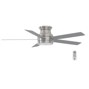 Harbor Breeze Harbor Breeze Calverton Easy2Hang 52-in Brushed Nickel with Light Brown Woodgrain/Gray Blades LED Flush-Mount Ceiling Fan with Light and Remote Control, 5 Blades - 420024 | Lowe's Pro Supply