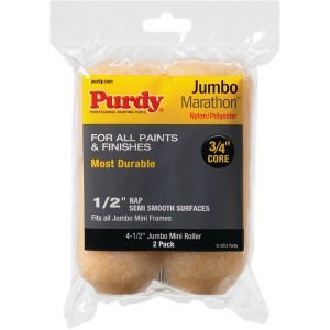 purdy purdy jumbo marathon 4.5-in x 1/2-in nap, semi-smooth surfaces, jumbo mini paint roller cover, pack of 2 - 821001 | lowe's pro supply