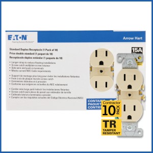 Eaton Eaton 15A 125V Tamper-Resistant Ivory Duplex Outlet, Pack of 10 - 345161 | Lowe's Pro Supply